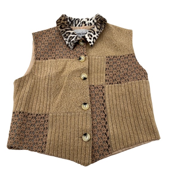 Concinno Jackets & Blazers - CONCINNO‎ Patchwork Vintage Vest Leopard Collar Women's Size M Button Front